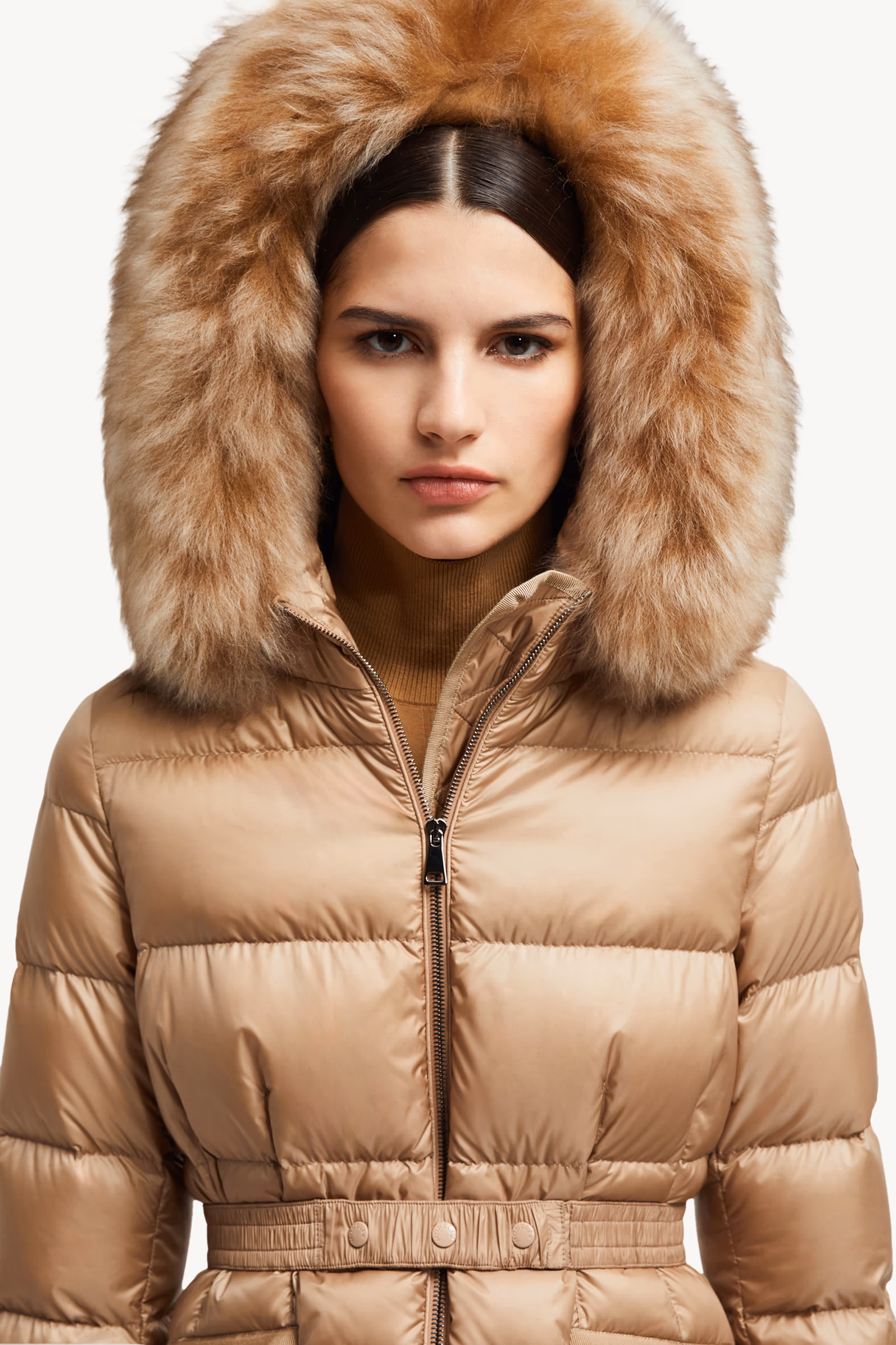 Boed Hooded Shearling-Trimmed Short Down Jacket Women Camel Beige Moncler 7